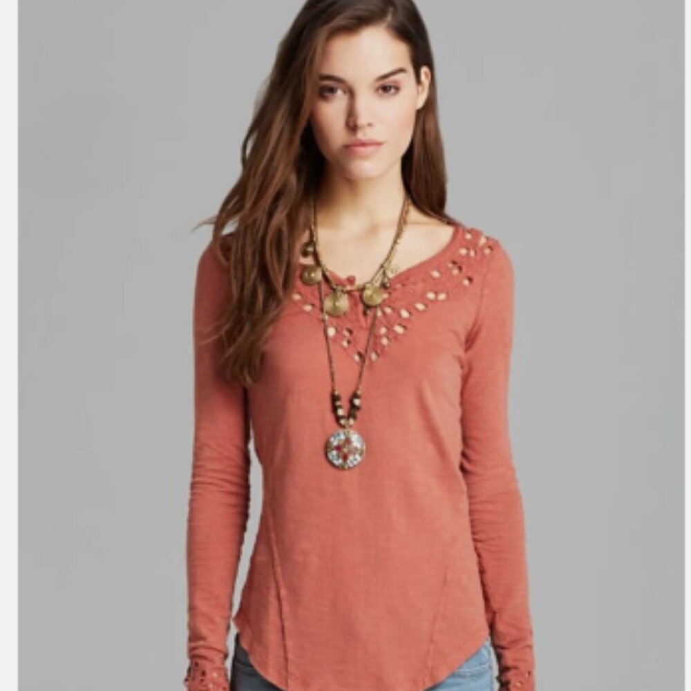 Free People 'Blue Luna' Embroidered Cutout Top NWOT Size Small